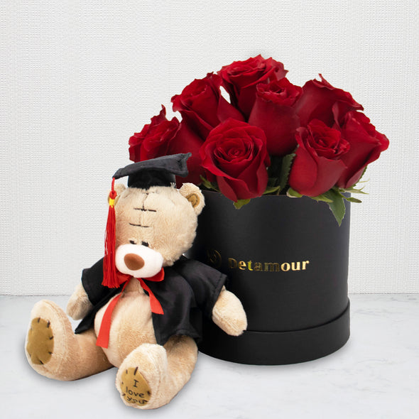 Hat box - 15 Rosas y oso Teddy graduado