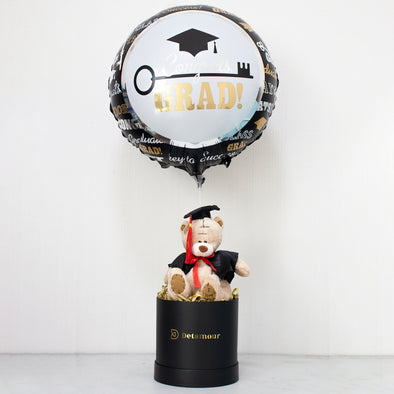Hat box - Oso Teddy graduado y globo metálico