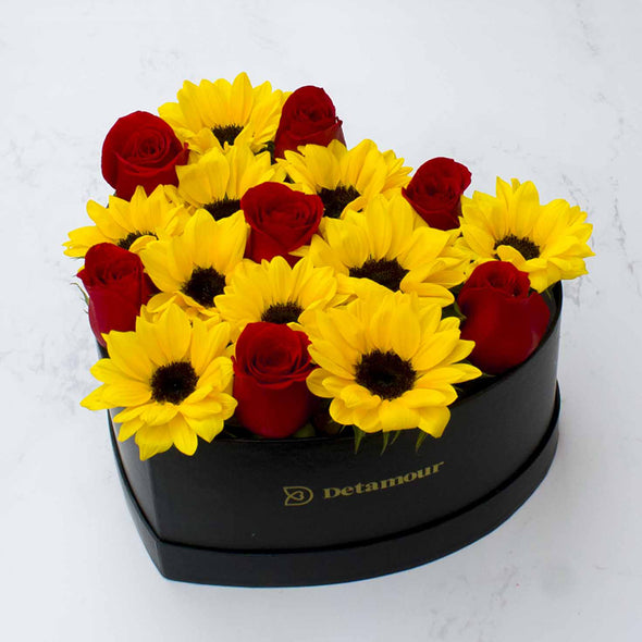 Heart box - Rosas y girasoles